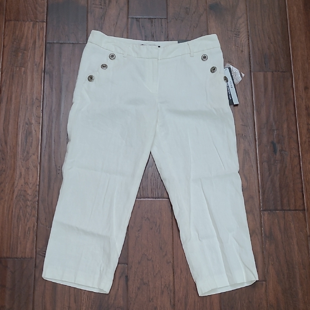 NWT Zac & Rachel Creamy White Linen Blend Cropped Pants size 6